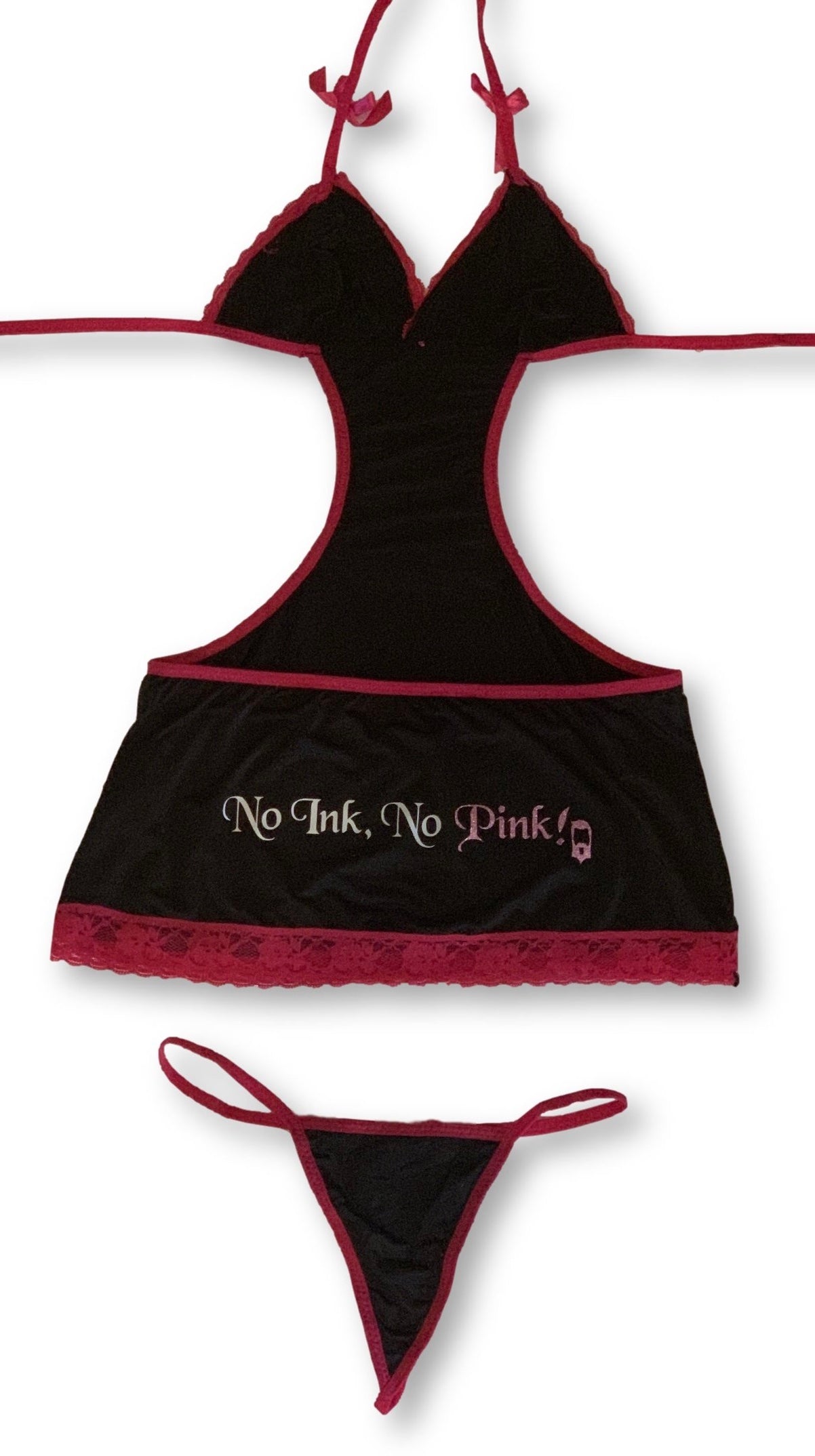 NEW! THIGHBRUSH® No Ink, No Pink! or NO BEARD, NO BOOTY Cutout Mini  Dress and G-String Set. Just $25.00 Each!