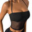 THIGHBRUSH® - Women's Black and Sheer Mesh Halter Top