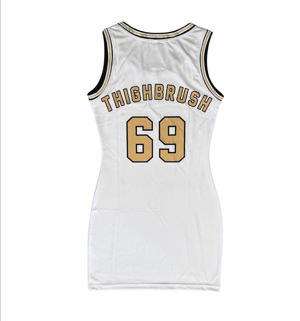 THIGHBRUSH® ATHLETICS - THIGHBRUSH 69 - WOMEN'S BASKETBALL JERSEY DRESS - WHITE