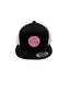 THIGHBRUSH® BEARD RIDING COMPANY - Trucker Snapback Hat - Black and White - Flat Bill - Neon Pink