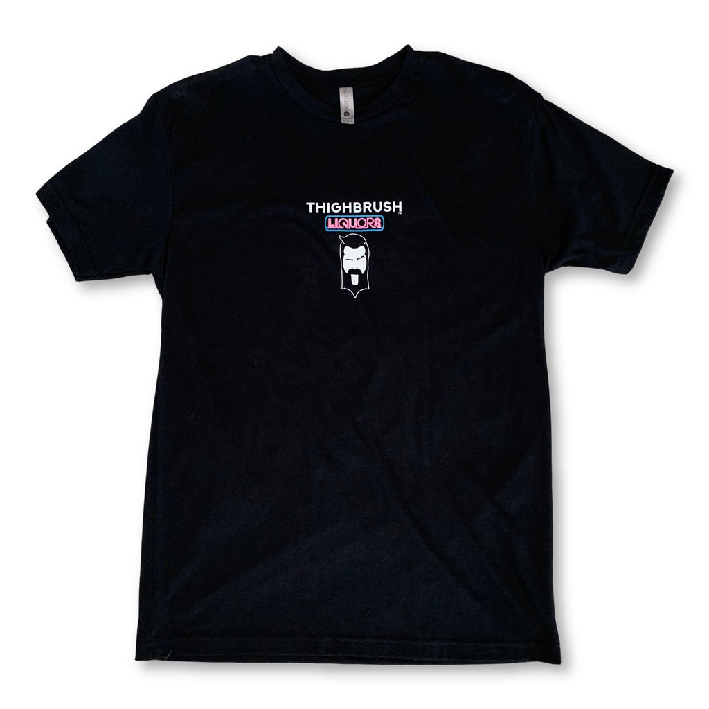 THIGHBRUSH® LIQUORS - Men's T-Shirt - Black with Multi Logo - thighbrush