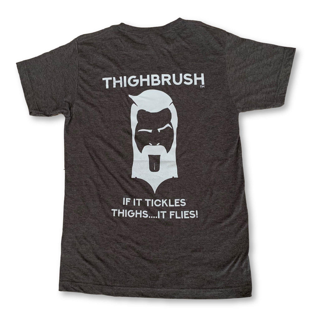 THIGHBRUSH® - "If it Tickles Thighs....It Flies!" - Men's T-Shirt - Heather Charcoal and Light Grey - thighbrush