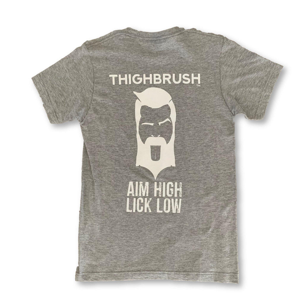 THIGHBRUSH® TACTICAL - ARMED FORCES COLLECTION - "Aim High-Lick Low" Men's T-Shirt -  Heather Grey and White - thighbrush