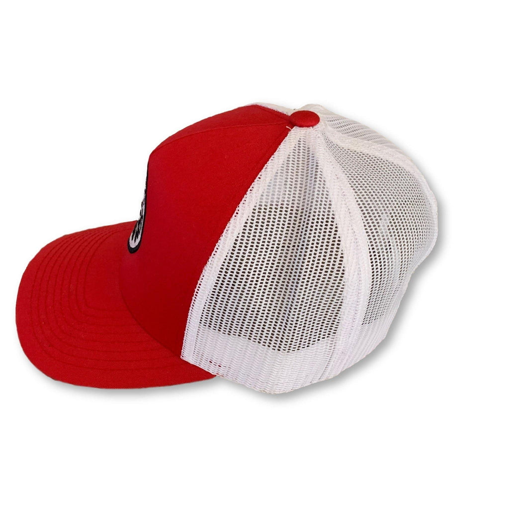 THIGHBRUSH® BEARD RIDING COMPANY - Trucker Snapback Hat - Red and White - thighbrush