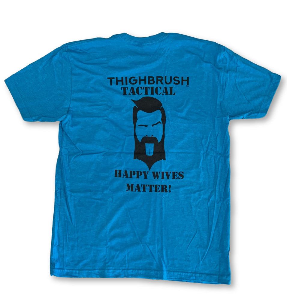 THIGHBRUSH® TACTICAL - "Happy Wives Matter" - Men's T-Shirt - Turquoise and Black - thighbrush