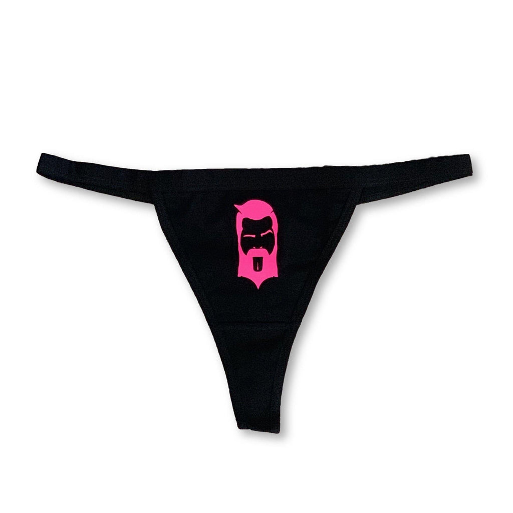 THIGHBRUSH® - Women's Thong Underwear - THIGHBRUSH® Face Logo - Black - thighbrush