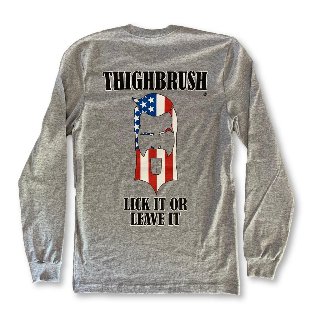 THIGHBRUSH® - "LICK IT OR LEAVE IT" - Unisex Long Sleeve T-Shirt - Heather Grey - thighbrush