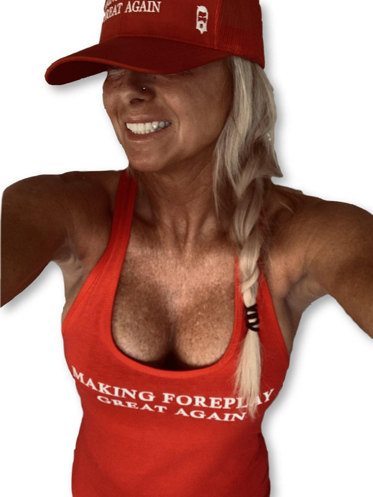 THIGHBRUSH® "Making Foreplay Great Again" - Women's Tank Top - Red with White Glitter