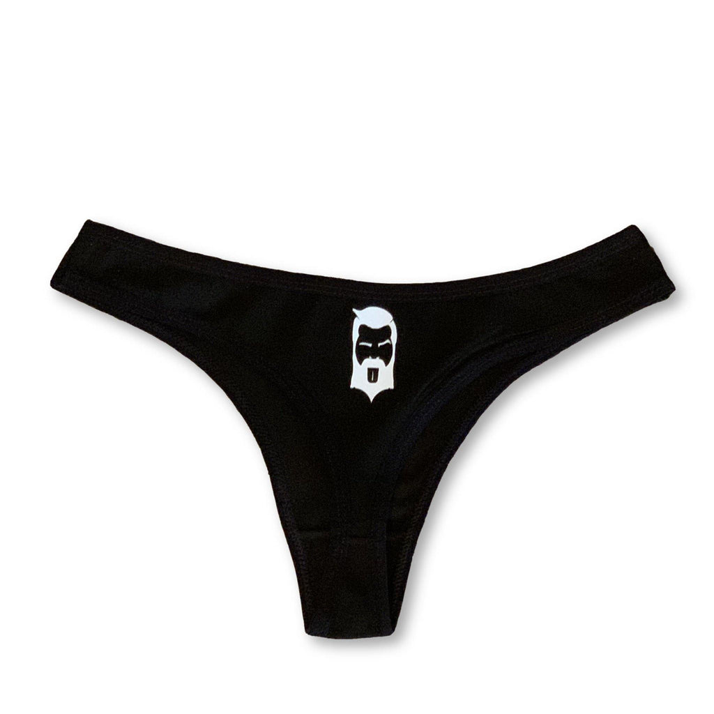 THIGHBRUSH® - Women's Thong Underwear - "No Ink, No Pink!" - Black with White and Pink Glitter