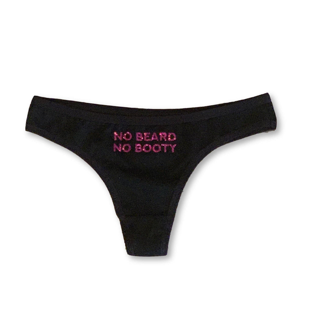 THIGHBRUSH® "NO BEARD, NO BOOTY" - Women's Thong Underwear - Black and Pink