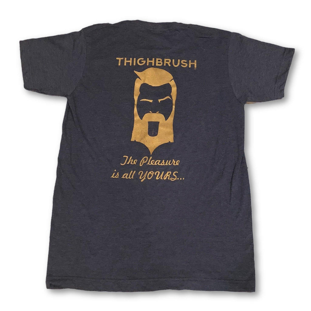 THIGHBRUSH - The Pleasure is All YOURS - Men's T-Shirt - Heather Navy Blue and Gold - thighbrush