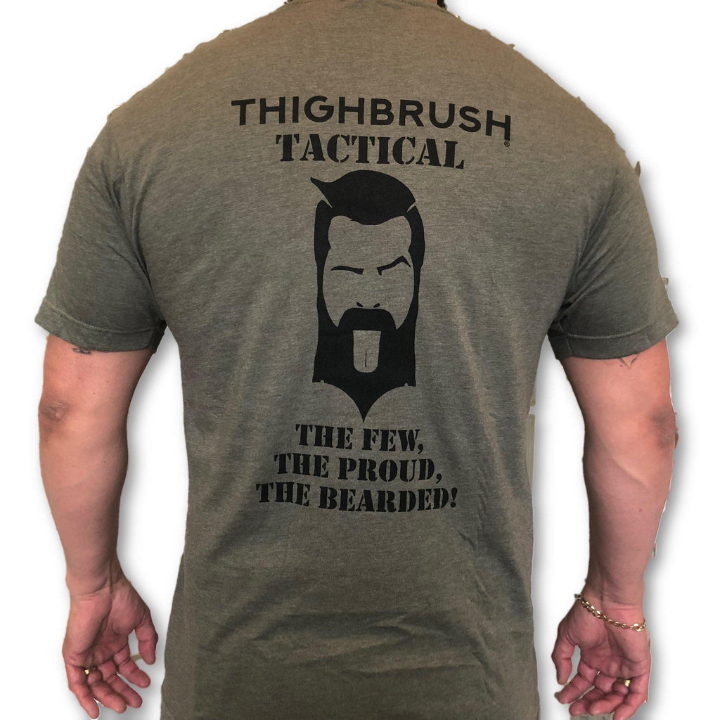 THIGHBRUSH® TACTICAL - ARMED FORCES COLLECTION - "The Few, The Proud, The Bearded" - Men's T-Shirt - Olive and Black - thighbrush