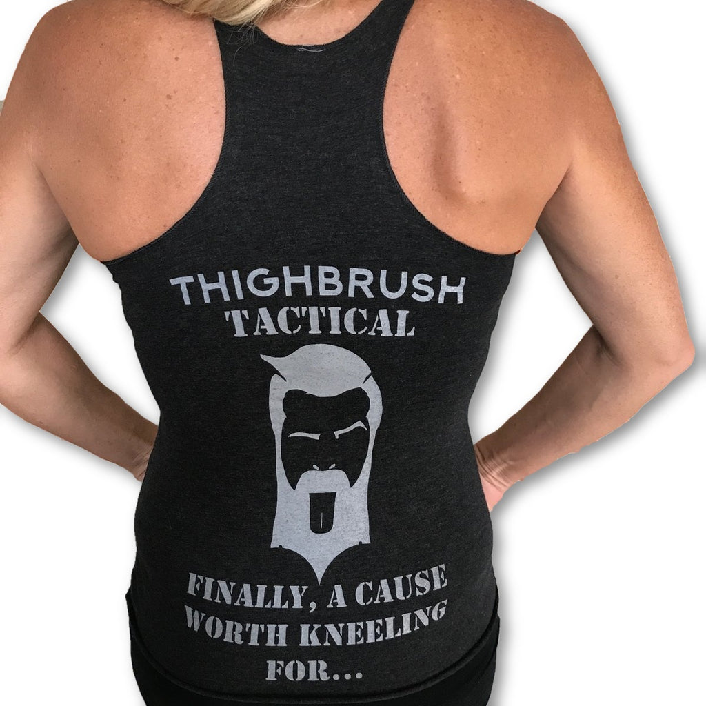 THIGHBRUSH® TACTICAL - "Finally, A Cause Worth Kneeling For" - Women's Tank Top - Heather Charcoal Grey - thighbrush