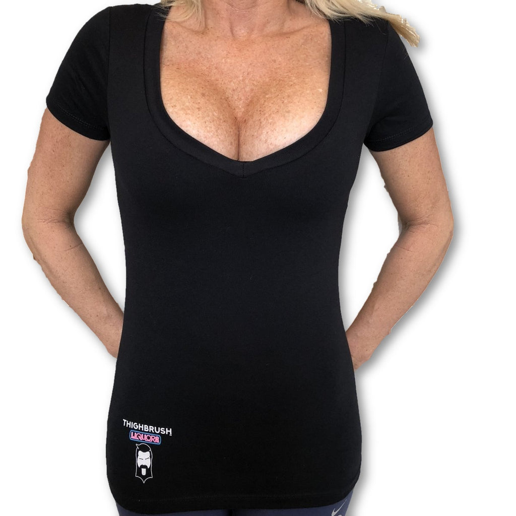 THIGHBRUSH® LIQUORS - Women's T-Shirt - V-Neck - Black - Multi Logo - thighbrush