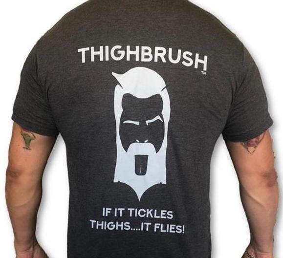 THIGHBRUSH® - "If it Tickles Thighs....It Flies!" - Men's T-Shirt - Heather Charcoal and Light Grey - thighbrush