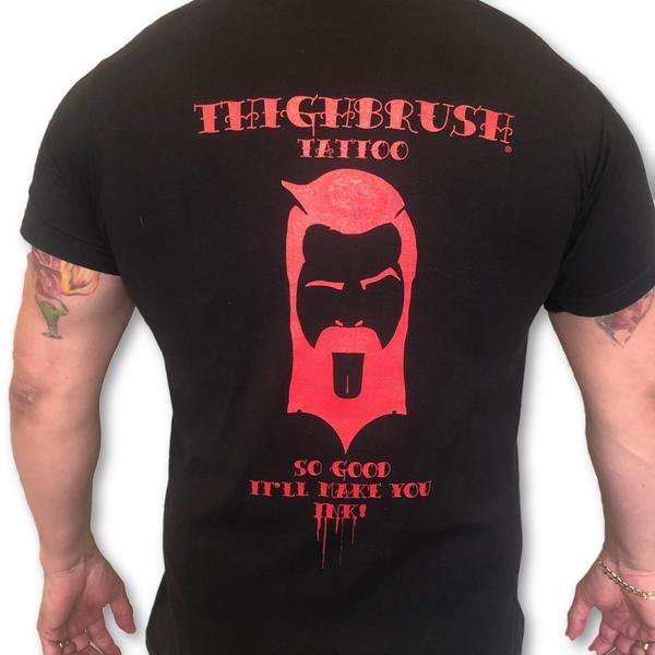 THIGHBRUSH® TATTOO - "So Good It’ll Make You Ink" - Men's T-Shirt - Black and Red - thighbrush