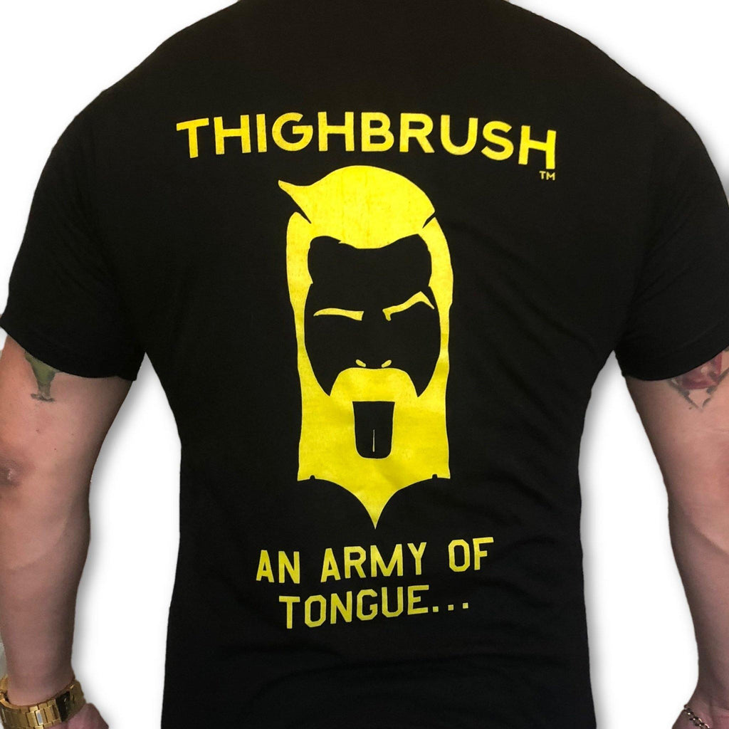 THIGHBRUSH® TACTICAL - ARMED FORCES COLLECTION - "An Army of Tongue" Men's T-Shirt - Black and Gold - thighbrush