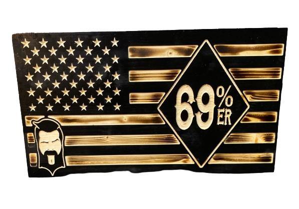 THIGHBRUSH® Flag Plaque - Burnt Lacquered Pine - 69% ER Logo