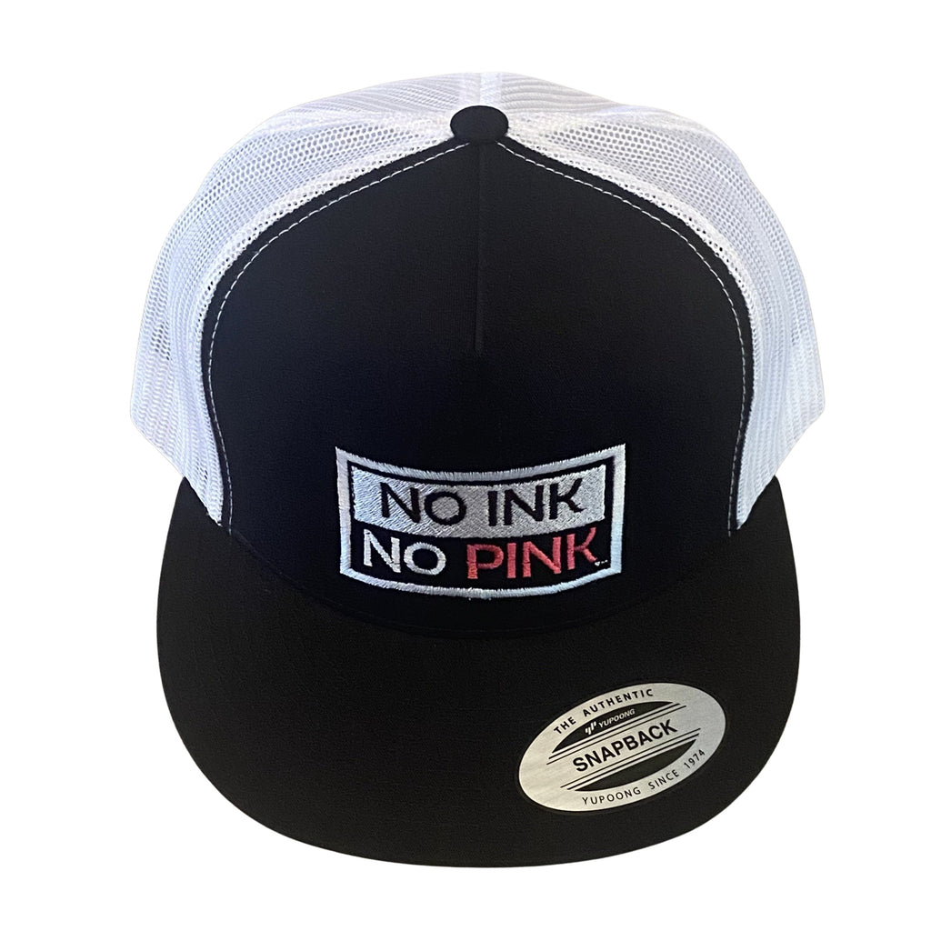THIGHBRUSH® - NO INK NO PINK - Trucker Snapback Hat  - Black and White - Flat Bill