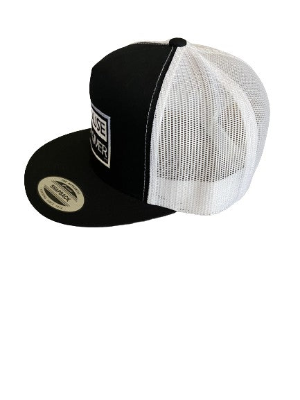 THIGHBRUSH® "BECAUSE I'M A GIVER" - Trucker Snapback Hat  - Black and White - Flat Bill