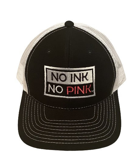THIGHBRUSH® "No Ink, No Pink!" - Trucker Snapback Hat - Black and White 