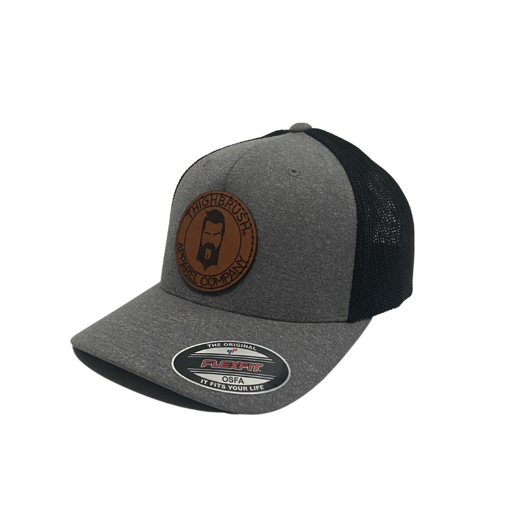 THIGHBRUSH® APPAREL COMPANY- Trucker OSFA Hat with Leather Patch - Heather Grey and Black