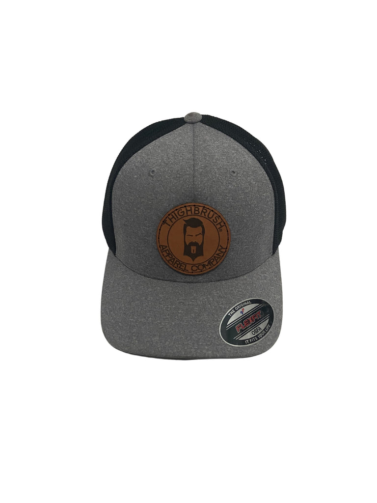 THIGHBRUSH® APPAREL COMPANY- Trucker OSFA Mesh FlexFit Hat with Leather Patch - Heather Grey and Black