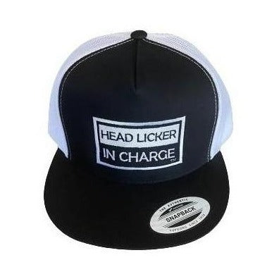 THIGHBRUSH® "HEAD LICKER IN CHARGE" - Trucker Snapback Hat  - Black and White - Flat Bill