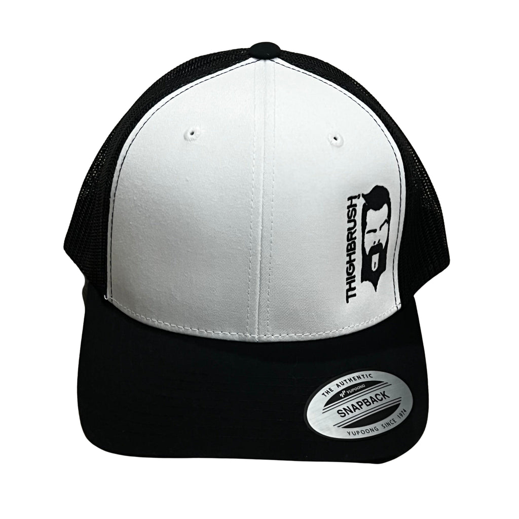 THIGHBRUSH® - Trucker Snapback Hat - White and Black - Black Logo