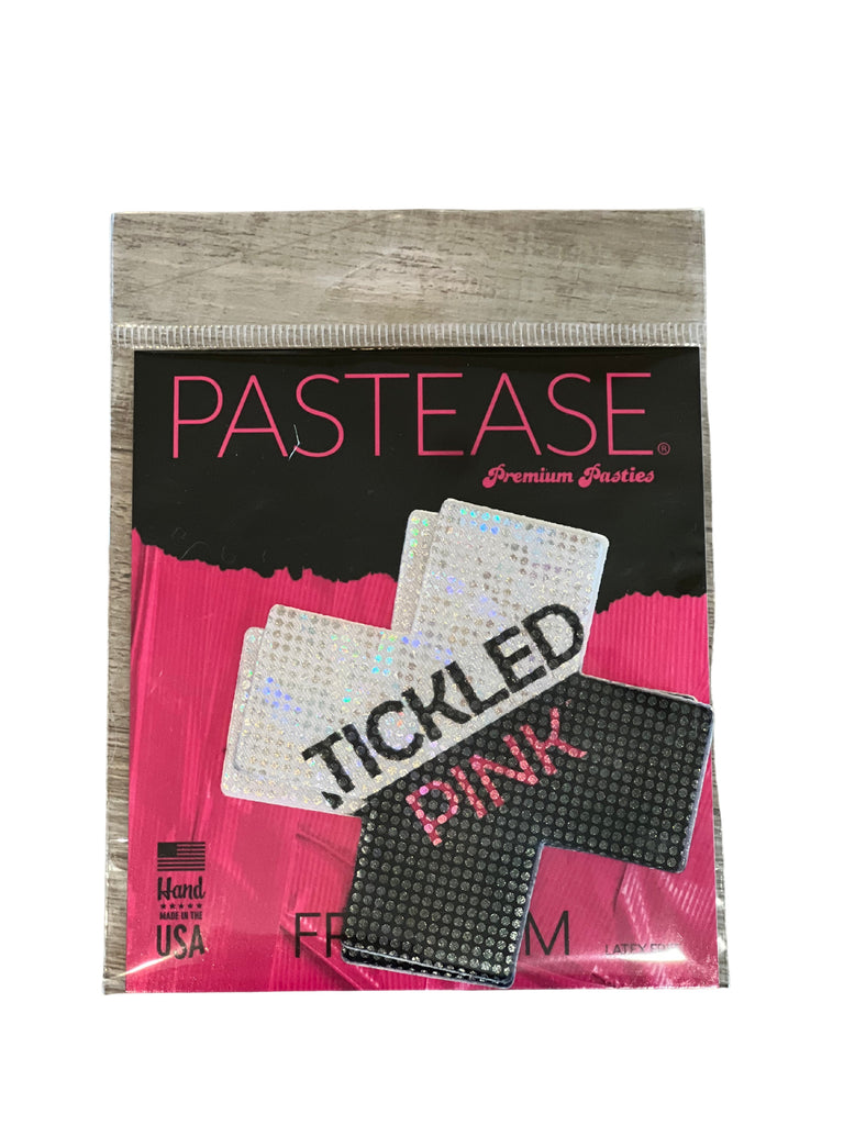 PASTEASE® Premium Pasties - THIGHBRUSH® "TICKLED PINK - Cross in Black and White Shimmer