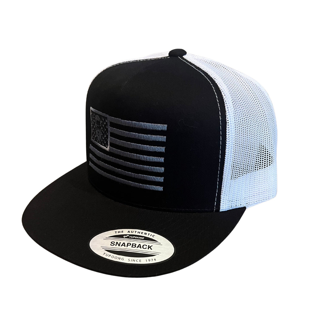 THIGHBRUSH® Patriotic Trucker Snapback Hat - Black and White - Flat Bill