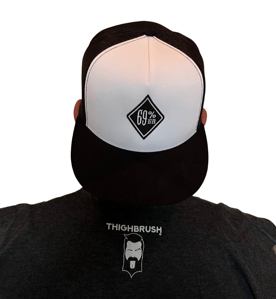 THIGHBRUSH® "69% ER DIAMOND COLLECTION" - Trucker Snapback Hat - White and Black - Flat Bill