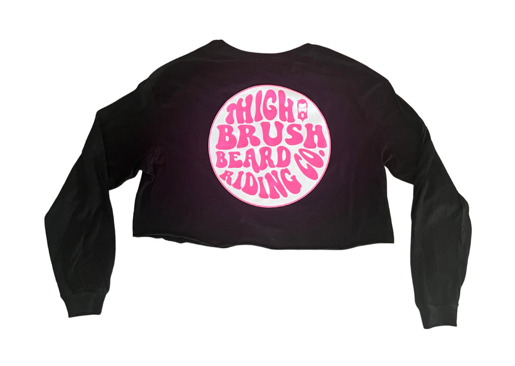 THIGHBRUSH® BEARD RIDING COMPANY - Women's Long Sleeve Cropped Top - Black with Pink