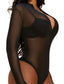 THIGHBRUSH® - Zipper Front Long Sleeve Sheer Mesh Bodysuit - Black