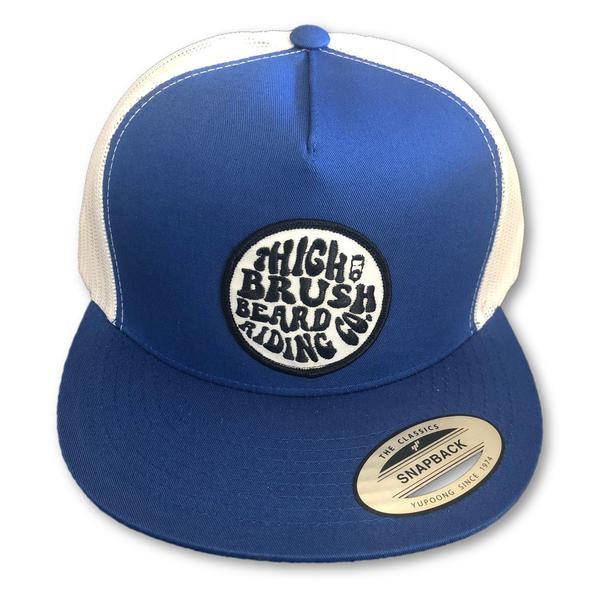THIGHBRUSH® BEARD RIDING COMPANY Flat Bill Trucker Snapback Hat in Blue and White