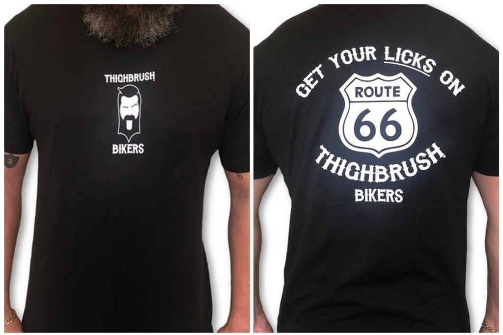 THIGHBRUSH® BIKERS "Get Your LICKS on Route 66" Men's T-Shirt - $25.00