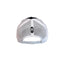 Rear view of adjustable white snapback strap and small bearded face logo on mesh panel