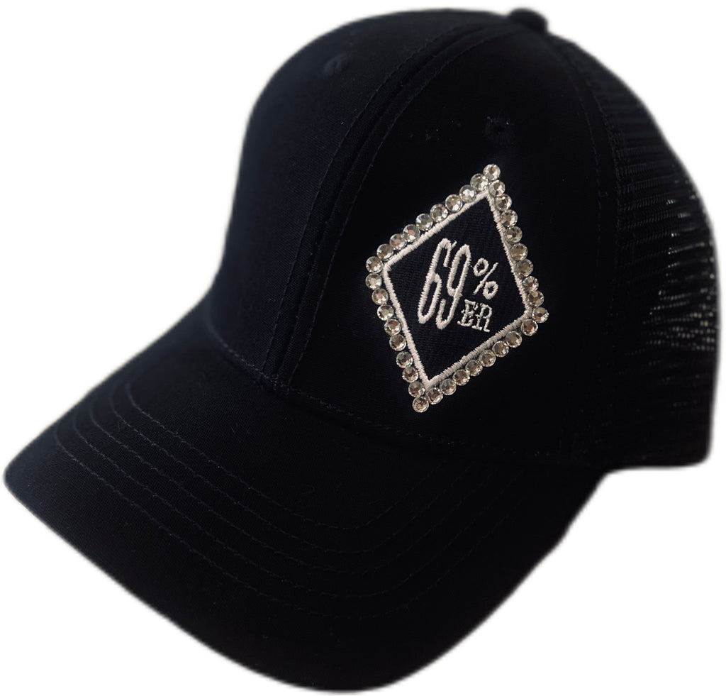THIGHBRUSH® "69% ER DIAMOND COLLECTION" - "Bling" Trucker Snapback Hat - Diamond Patch on Front - Black