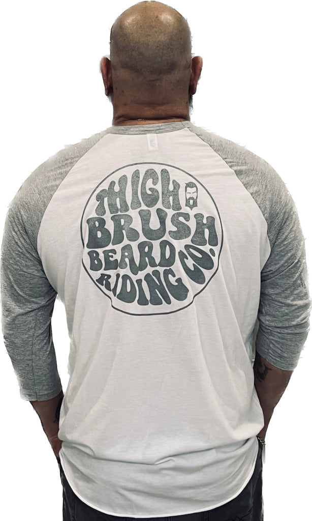 THIGHBRUSH® BEARD RIDING COMPANY - Unisex Baseball Tee - White with Silver
