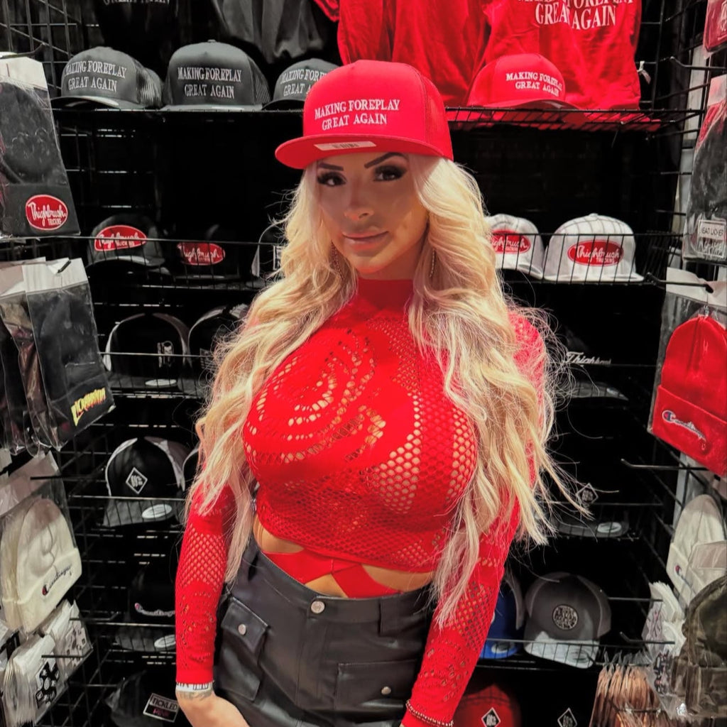 THIGHBRUSH® - MAKING FOREPLAY GREAT AGAIN - Trucker Snapback Hat - Red - Flat Bill