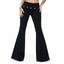 THIGHBRUSH® - Women's Grommet Fold Over Waist Yoga Pants - Black