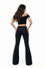 THIGHBRUSH® - Women's Grommet Fold Over Waist Yoga Pants - Black
