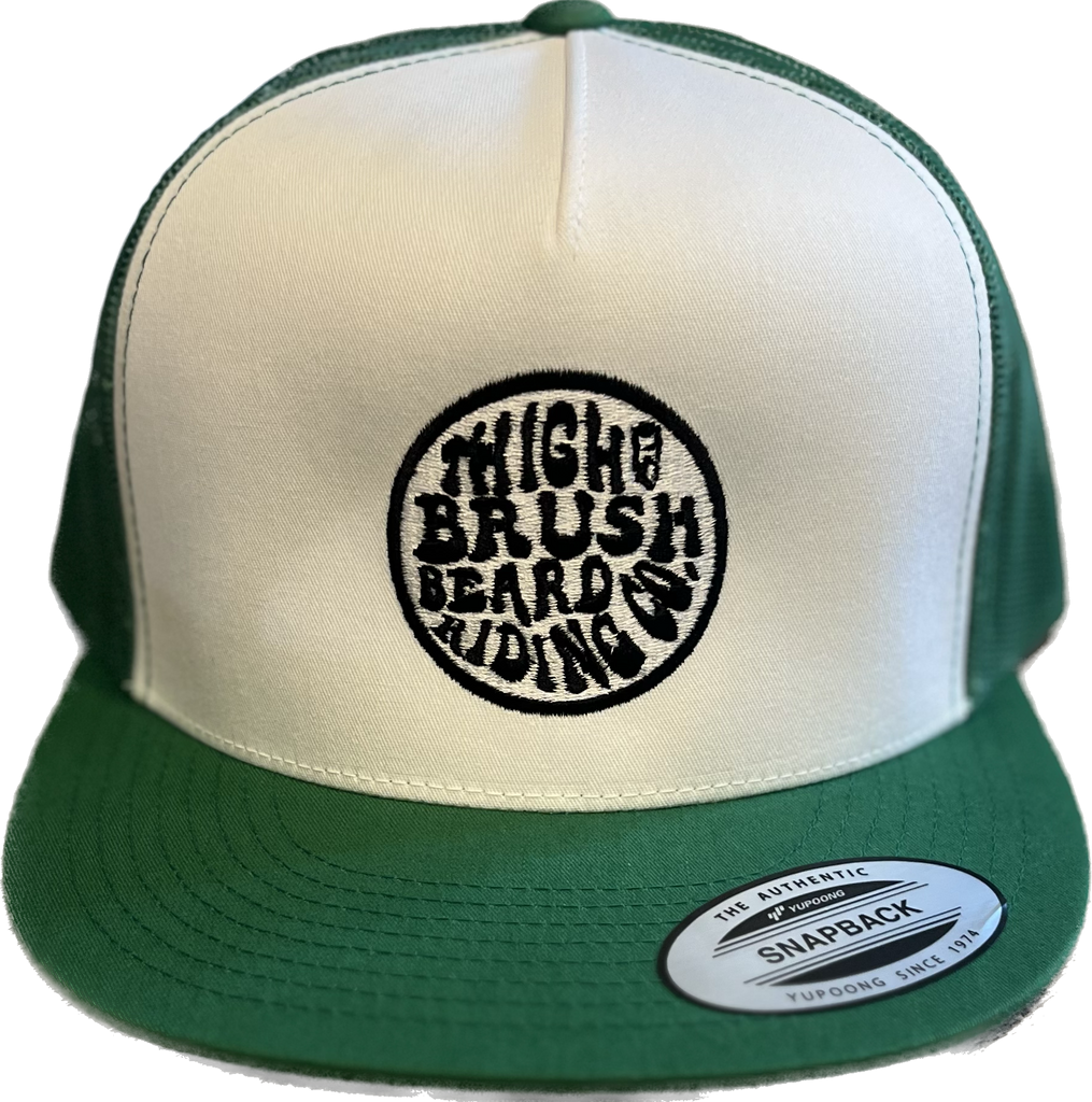 THIGHBRUSH® BEARD RIDING COMPANY - Trucker Snapback Hat - White and Green - Flat Bill - 
