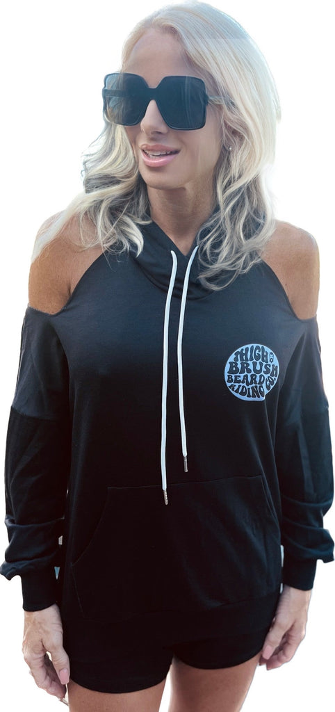 THIGHBRUSH® BEARD RIDING COMPANY - Women's Cold Shoulder Hooded Sweatshirt