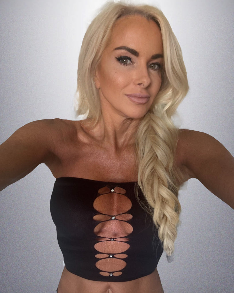 THIGHBRUSH® - Women's Cut Out Bling Bandeau Top - Black