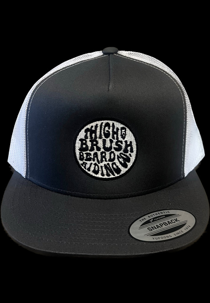 THIGHBRUSH® BEARD RIDING COMPANY - Flat Bill Trucker Snapback Hat - Charcoal Grey and White