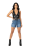 THIGHBRUSH® - Women's PU Zipper Halter Top - Black