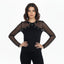THIGHBRUSH® - X-Front Grommet Top with Sheer Long Sleeves - Black