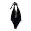 THIGHBRUSH® - Deep V-Neck Halter High Cut Grommet Bodysuit - Black