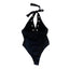 THIGHBRUSH® - Deep V-Neck Halter High Cut Grommet Bodysuit - Black